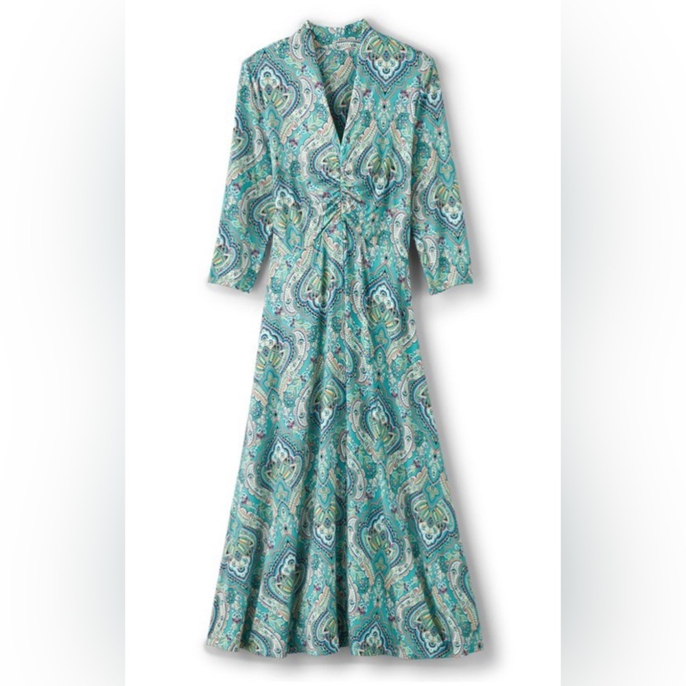 Soft Surroundings Aziza Midi Dress Paisley Sz. Medium Cottage Boho Beach Prairie - Picture 3 of 8